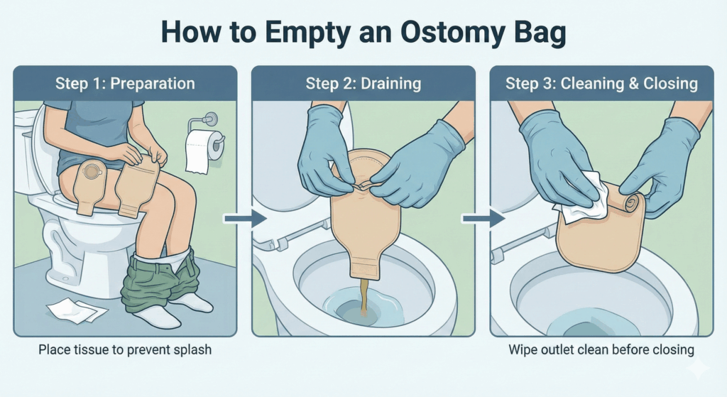 how to empty an ostomy bag videos