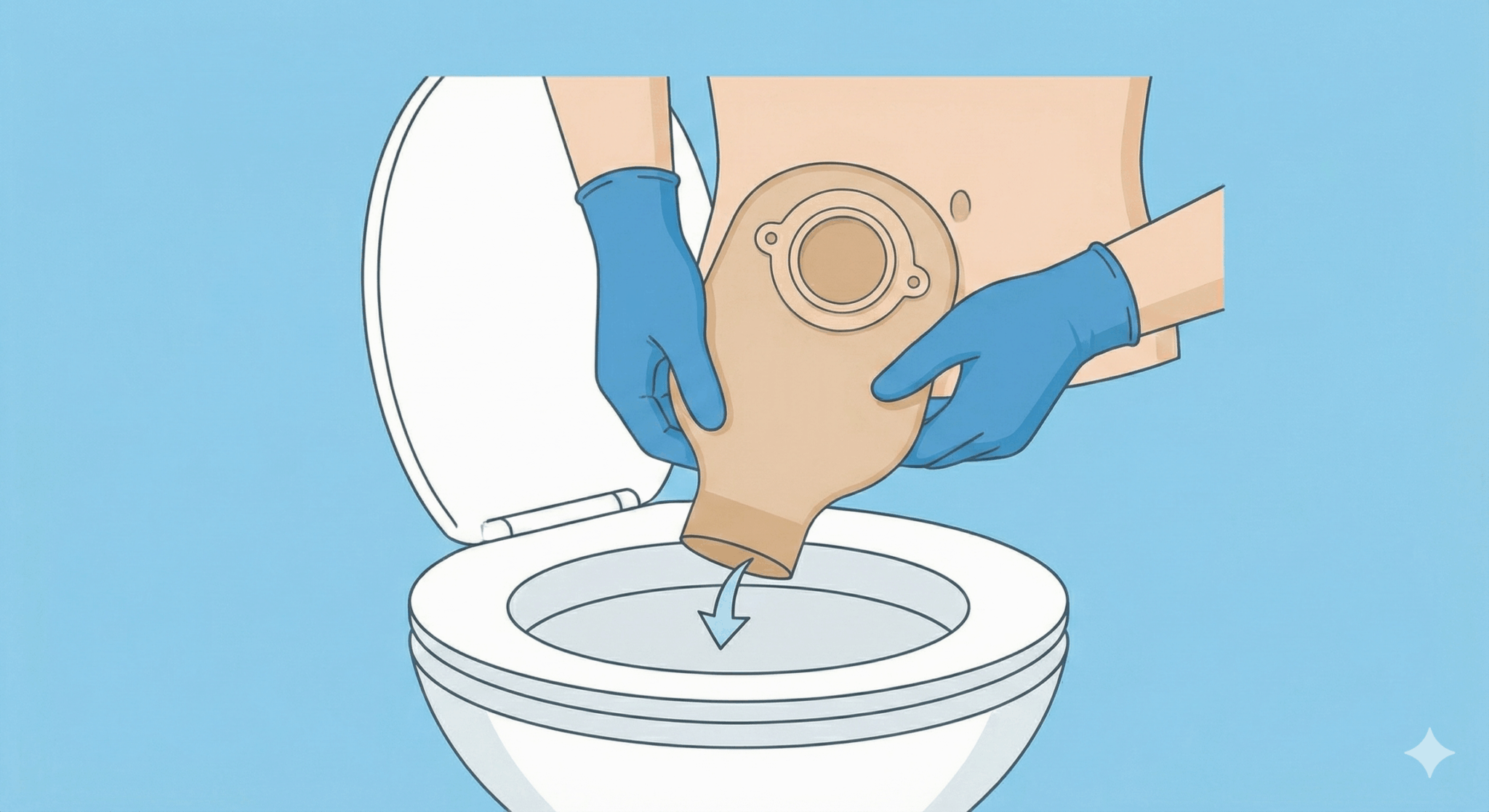 first step in changing an ostomy pouch