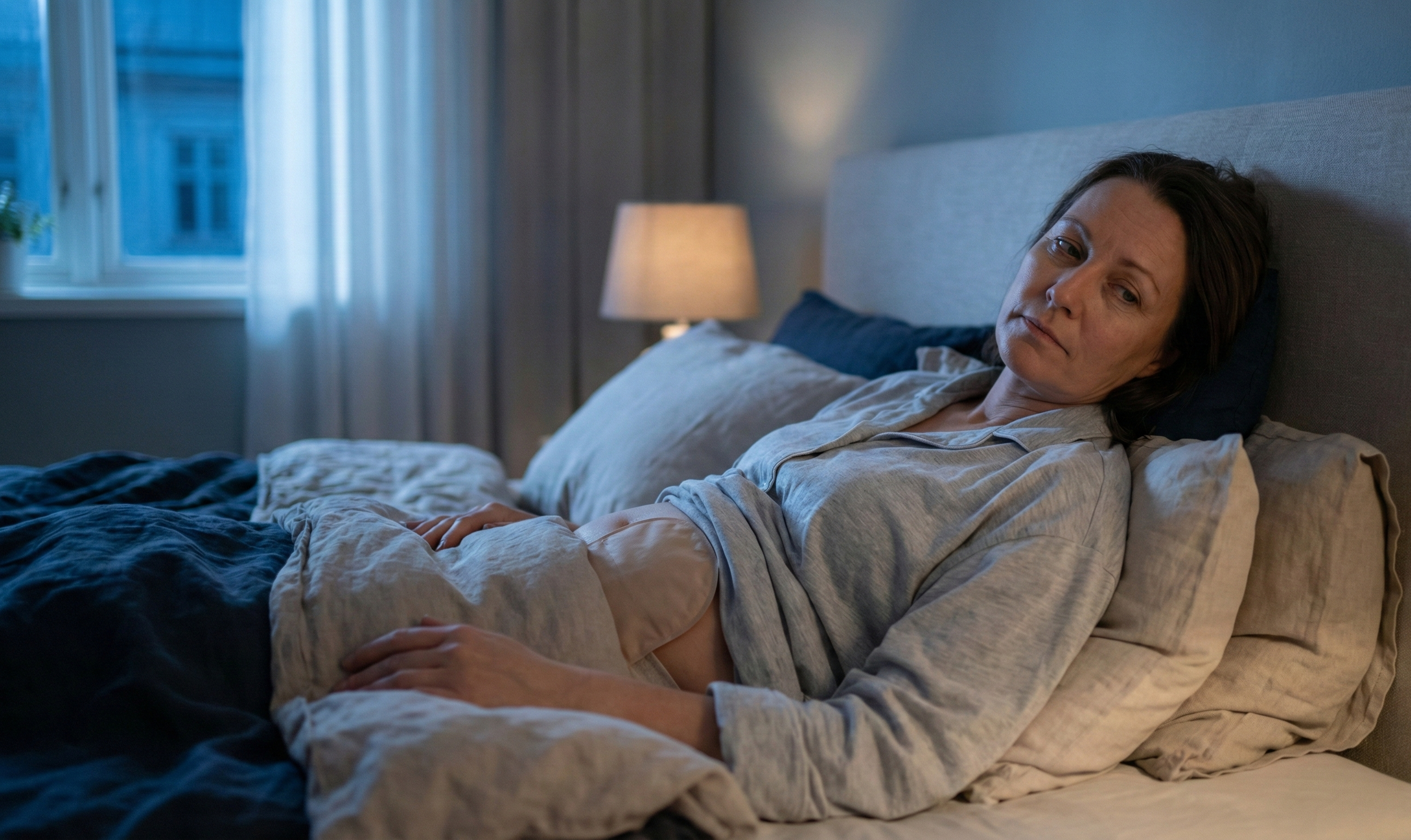 Ostomy bag positioned on the abdomen during sleep