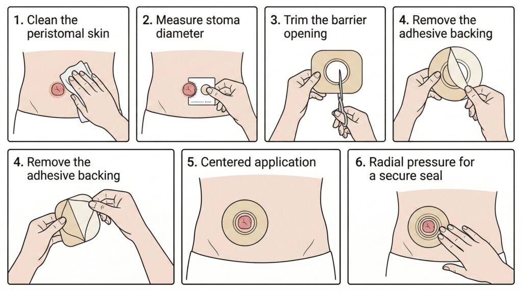Applying a skin barrier product around a stoma to protect the peristomal skin
