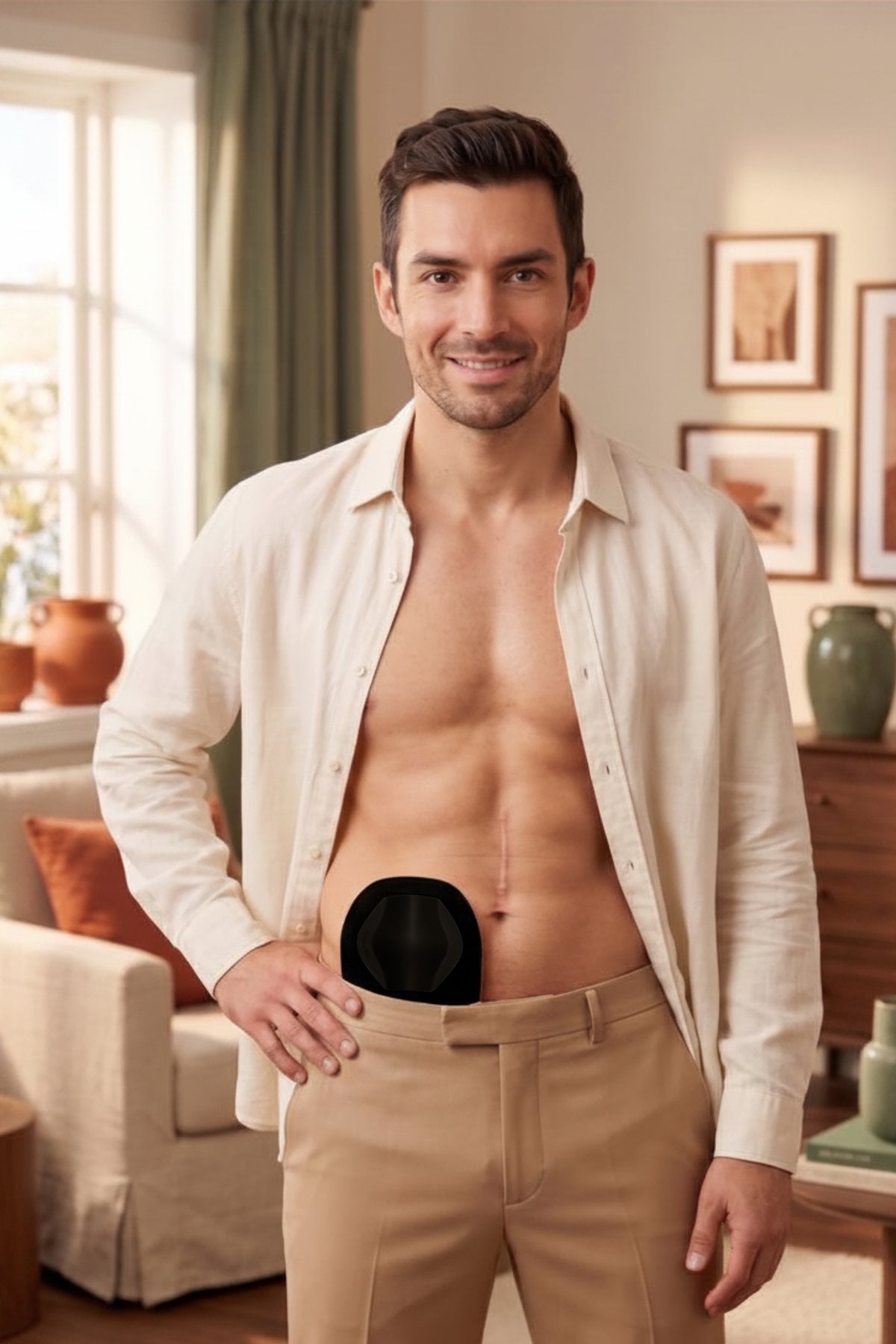 SIIL black stoma protector worn over an ostomy pouch